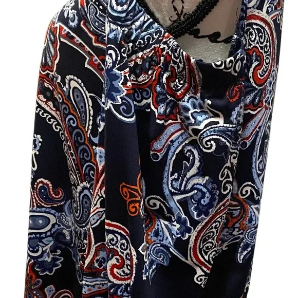 New Directions Size Large Cold Shoulder Comfortable Blue Dress Top - Picture 2 of 6